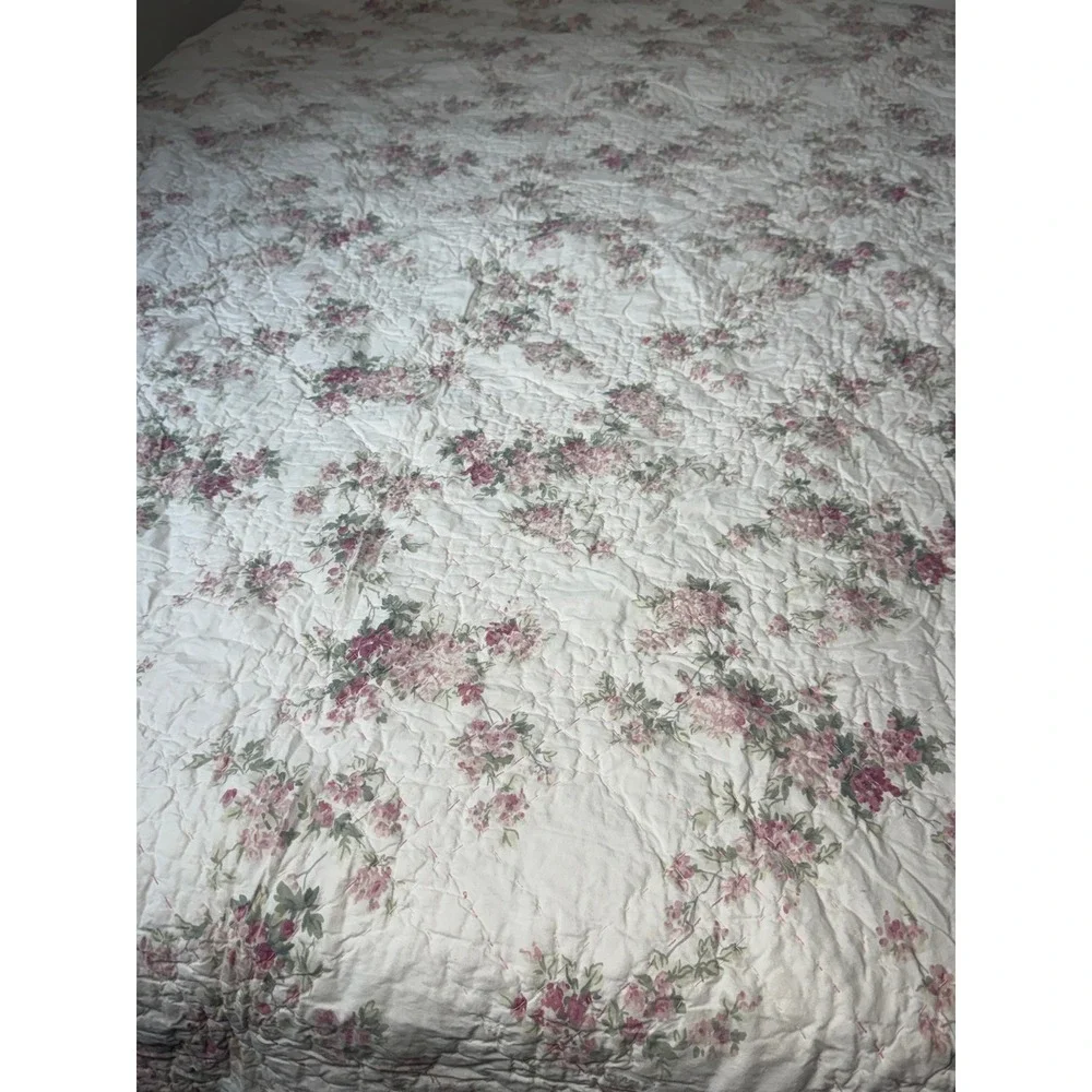 VTG Simply Shabby Chic Pink Floral Rose Cotton King Quilt Laura Ashley cottagec